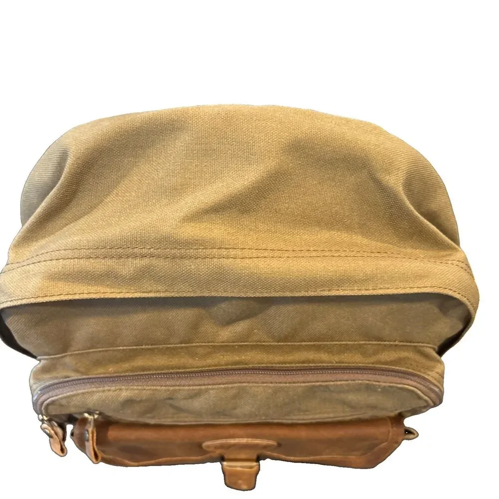 Vtg 90s Eddie Bauer Legacy Leather Canvas Backpack Olive Green Gorpcore